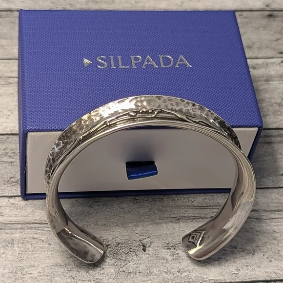 Silpada Retired Hammered Oxidized Sterling .925 Barbed Wire Cuff Bracelet - Picture 9 of 10